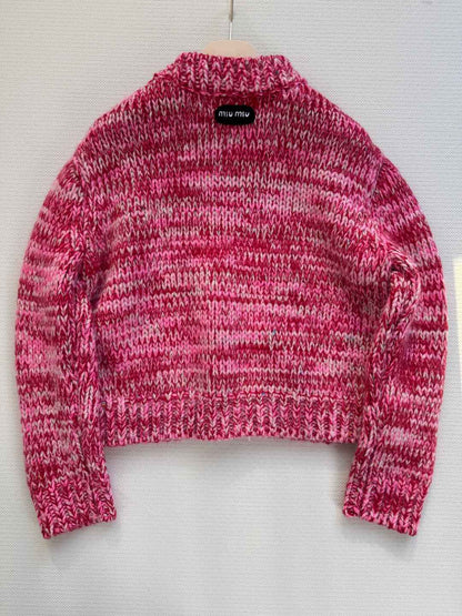 Miu Miu 25 Twisted Snowflake-colored Round-neck Sweater Pink Cashmere