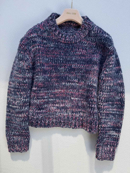 Miu Miu 25 Twisted Snowflake-colored Round-neck Sweater Multicolor Cashmere