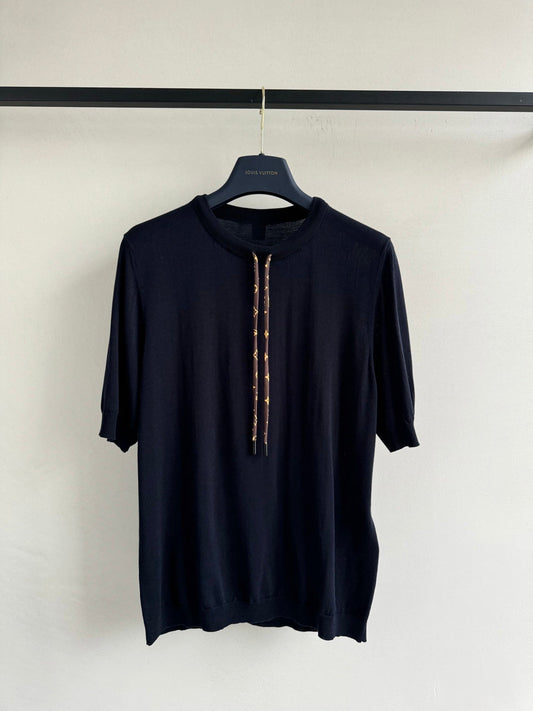 LV Knitted T Shirt Black Cotton Wool