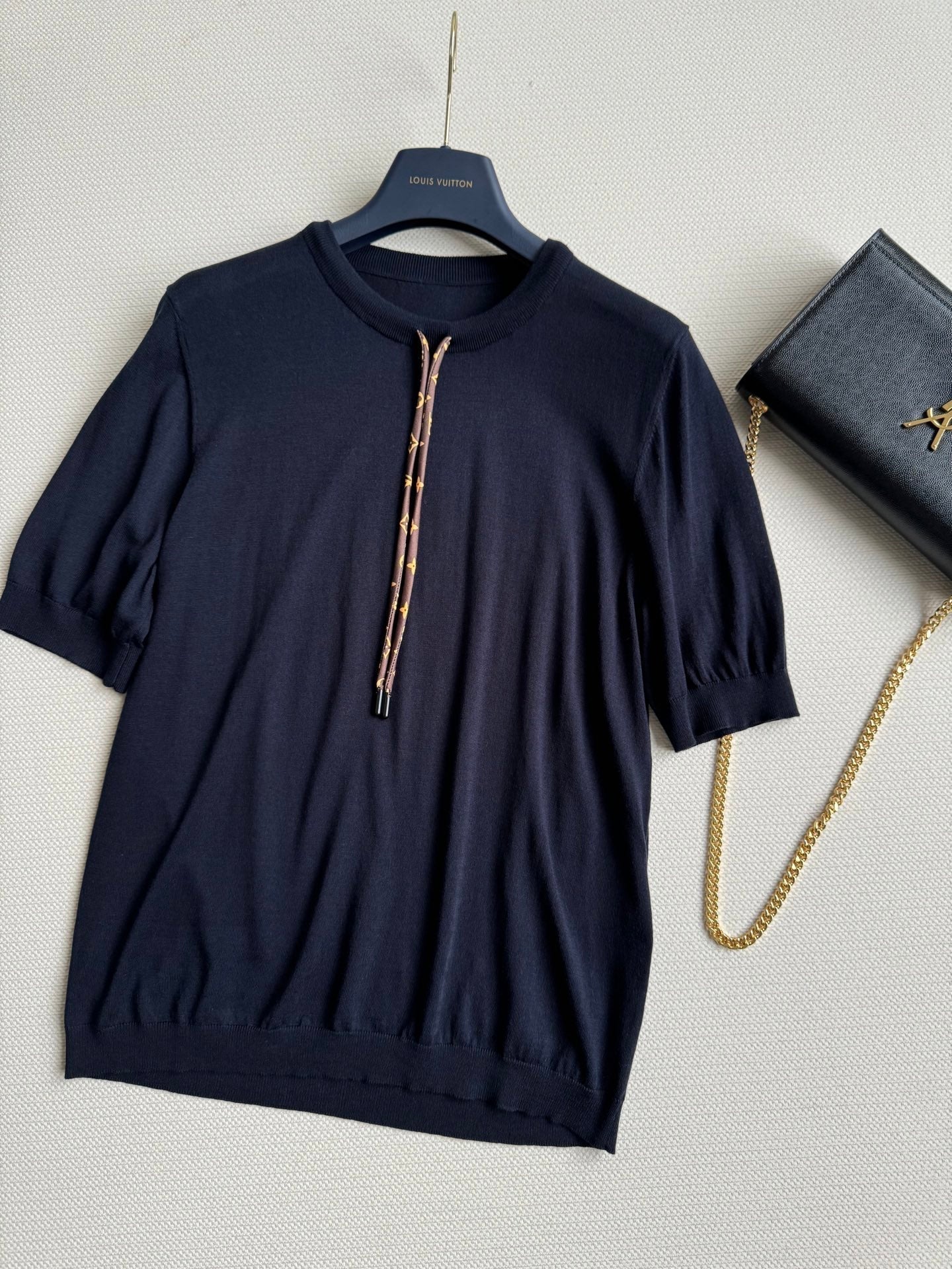 LV Knitted T Shirt Black Cotton Wool