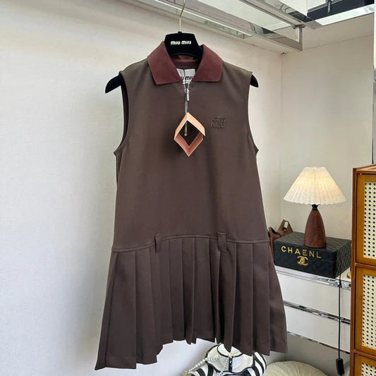 Miumiu 2026 Sleeveless Polo Dress Brown Cotton
