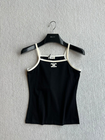 Celine 25 Beaded Camisole White and Black Cotton