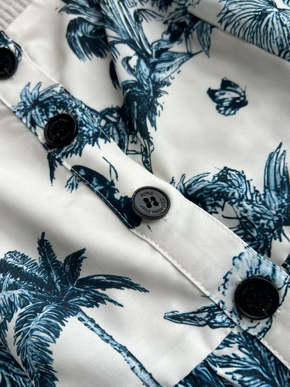 CD 25 Pattern Printed Suspender Dress White Blue Cotton Polyester