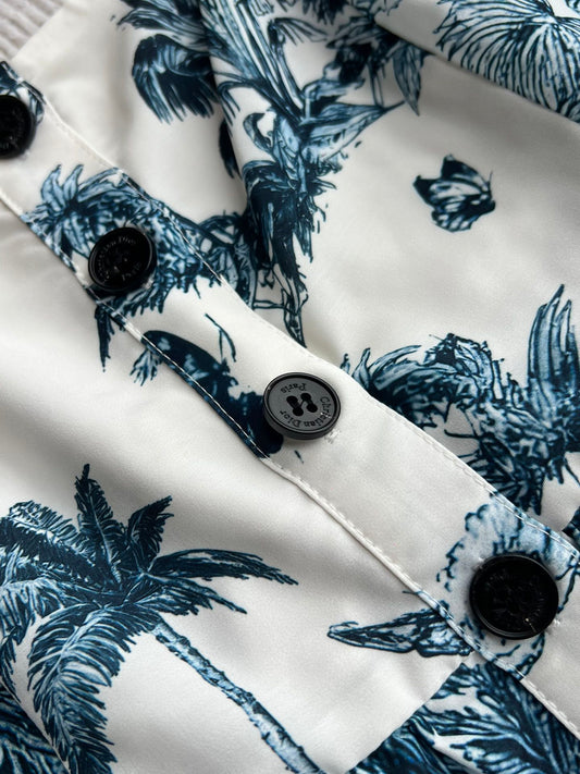 CD 25 Pattern Printed Suspender Dress White Blue Cotton Polyester