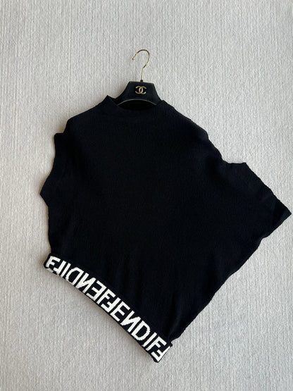 Fendi 25 Asymmetric Hem Cape-sleeved Crewneck Jumper Black Viscose