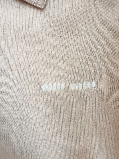 Miu Miu 25 Striped Polo Short-sleeved Sweatshirt Beige Cashmere
