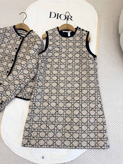 CD 2025 Plaid Dress Beige Cotton