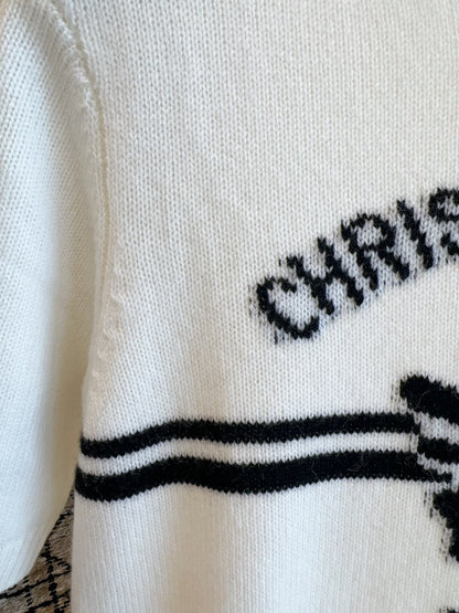 CD 25 Butterfly Knitted Short Sleeves Top White Black Cotton