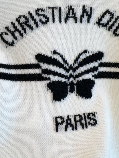 CD 25 Butterfly Knitted Short Sleeves Top White Black Cotton