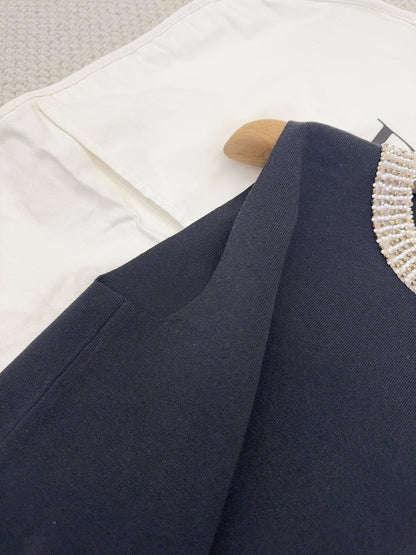 CD 25 Beaded Knitted Dress Blue Tencel Cotton and Silk