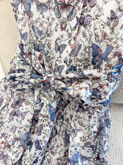 CD 2025 Butterfly Floral Print Dress Multicolor Cotton