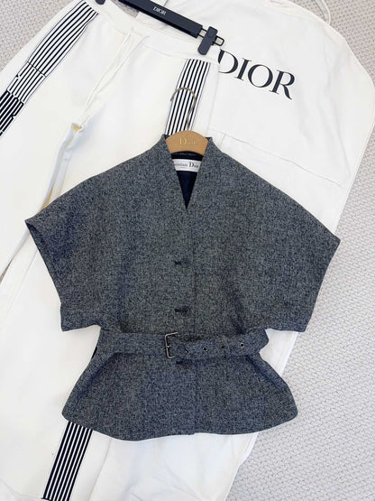 CD 25 Floral V-neck Jacket Gray Cotton