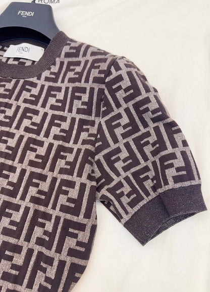 Fendi 25 Short-sleeved Knitted T-shirt Brown Cotton
