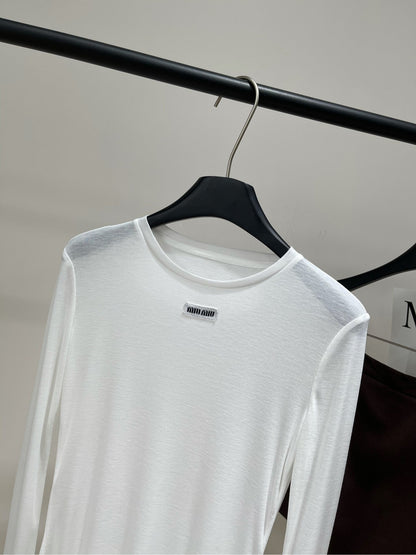 Miu Long-sleeved T-shirt White Cotton 349751