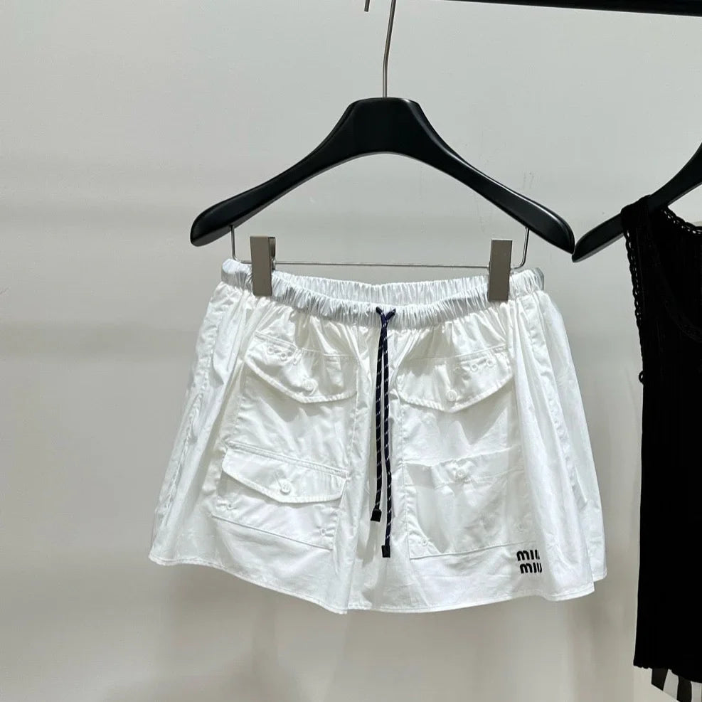Miumiu 2026 Drawstring Casual Workwear Skirt White Cotton 359056