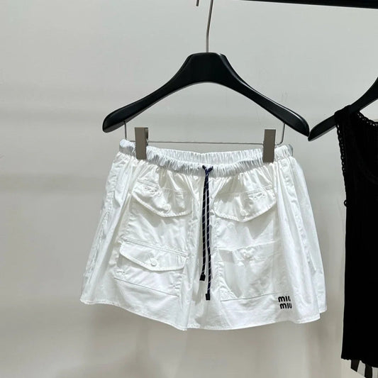 Miumiu 2026 Drawstring Casual Workwear Skirt White Cotton 359056