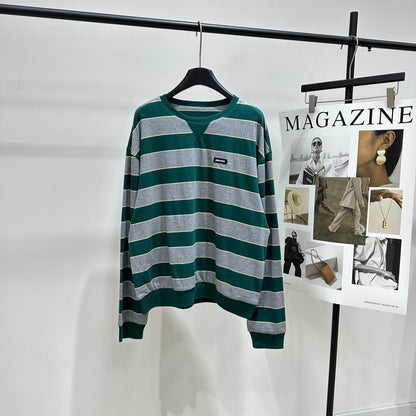 Miu 26s Striped Jersey Sweatshirt Green Gray Cotton 349692