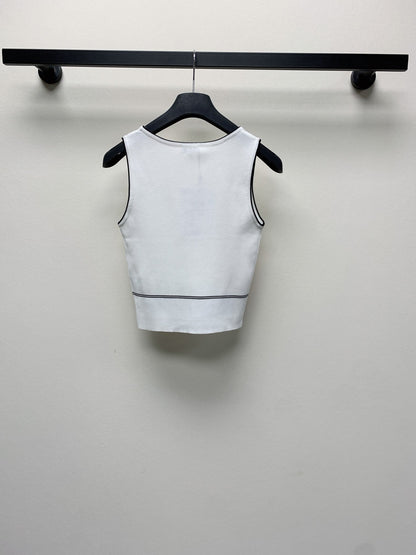 CC 25 Round Neck Knitted Embroidered Logo Vest in White 277575