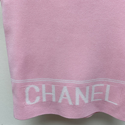 CC 25 Round Neck Knitted Embroidered Logo Vest in Pink 277576