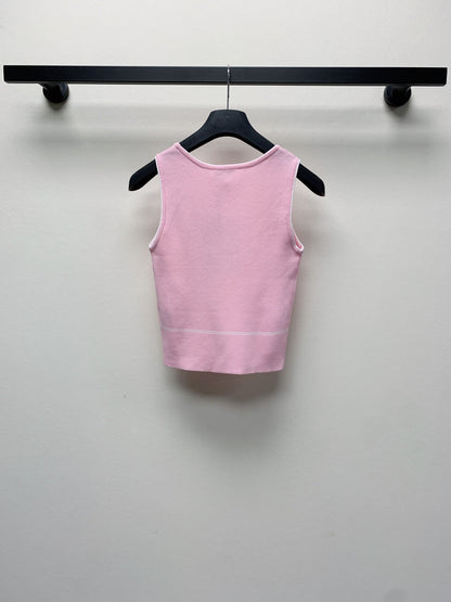 CC 25 Round Neck Knitted Embroidered Logo Vest in Pink 277576