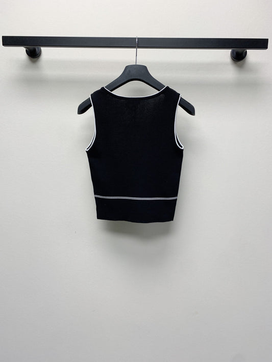 CC 25 Round Neck Knitted Embroidered Logo Vest in Black 277577