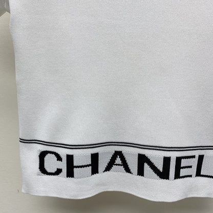 CC 25 Round Neck Knitted Embroidered Logo Top in White 277579