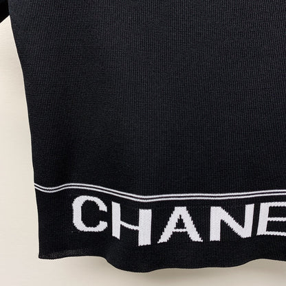 CC 25 Round Neck Knitted Embroidered Logo Top in Black 277581