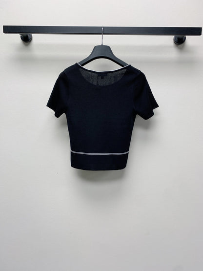 CC 25 Round Neck Knitted Embroidered Logo Top in Black 277581