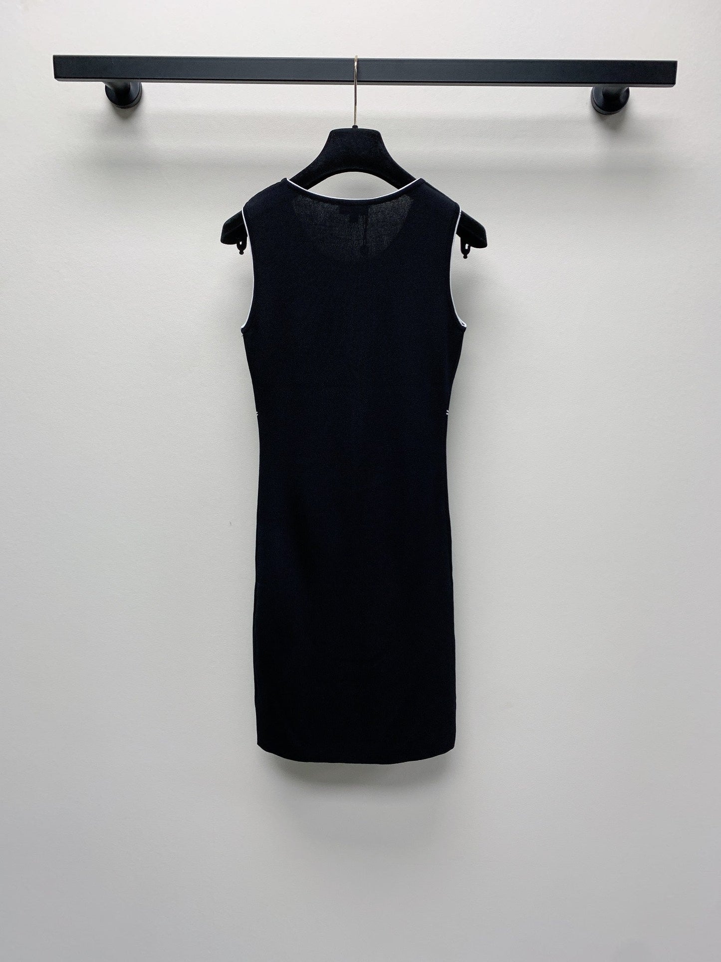 CC 25 Round Neck Knitted Embroidered Logo Vest Dress in Black  277585