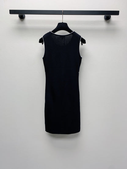 CC 25 Round Neck Knitted Embroidered Logo Vest Dress in Black  277585