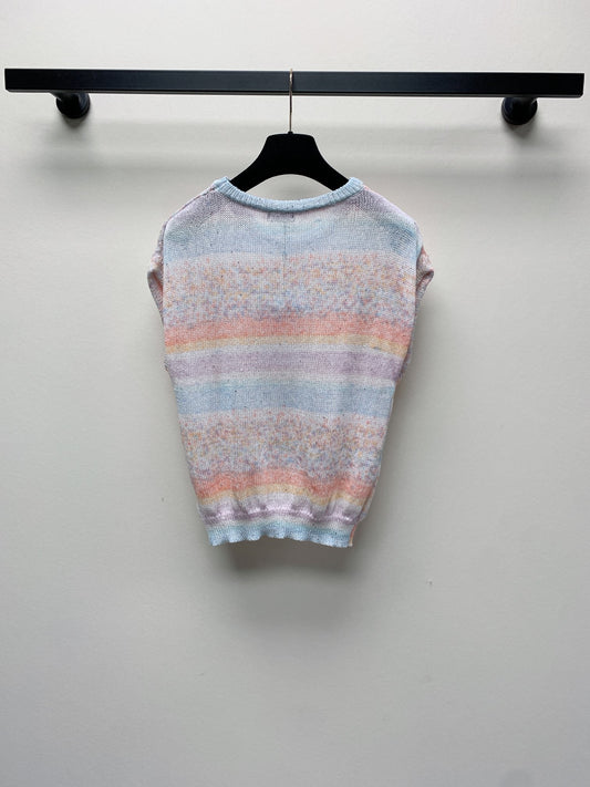 CC 25 Round Neck Contrast Color Stitching Sleeveless T-shirt in Colorful Tencel 277594