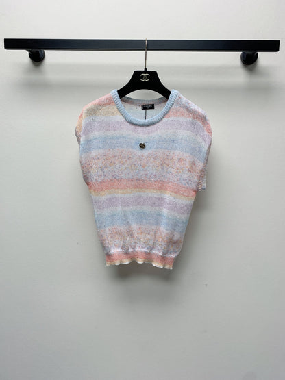 CC 25 Round Neck Contrast Color Stitching Sleeveless T-shirt in Colorful Tencel 277594