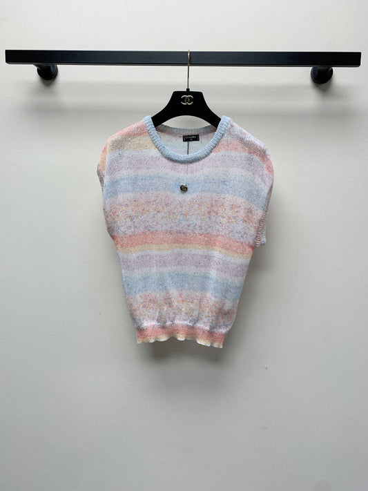 CC 25 Round Neck Contrast Color Stitching Sleeveless T-shirt in Colorful Tencel 277594