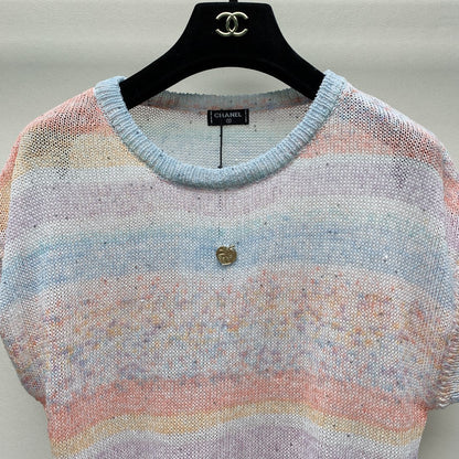 CC 25 Round Neck Contrast Color Stitching Sleeveless T-shirt in Colorful Tencel 277594