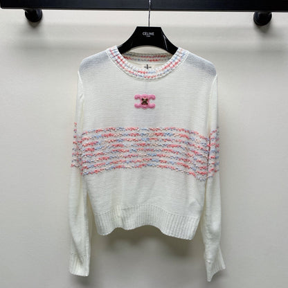 Celine 25 Striped Sweater White Wool Polyester 281500