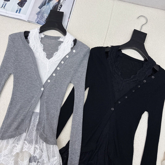 CD 25 Lace Splicing Two-piece Sweater Wool 598663