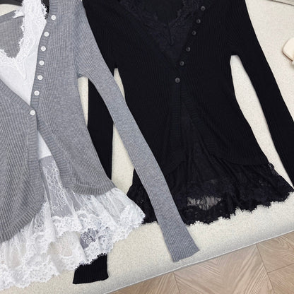 CD 25 Lace Splicing Two-piece Sweater Wool 598663