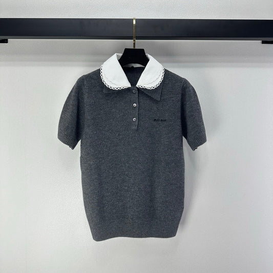 Miumiu 2026 Short-sleeved T-shirt Grey Cashmere 349064