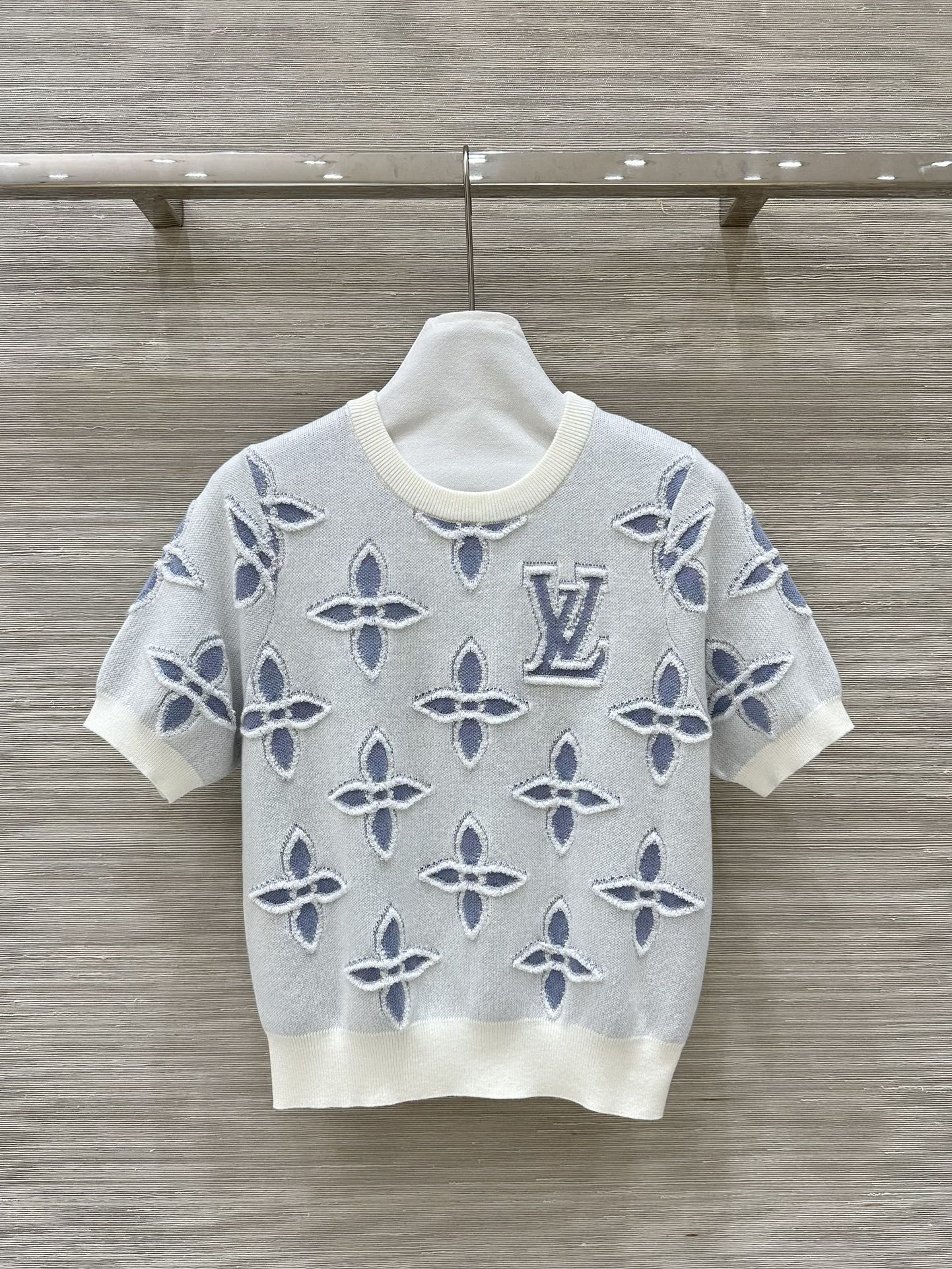 LV 25 Knitted Short-Sleeved Top Blue Wool