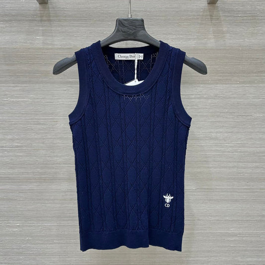 CD 25 Hollow Knitted Vest Blue Silk Wool