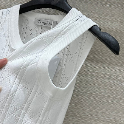 CD 25 Hollow Knitted Vest White Silk Wool