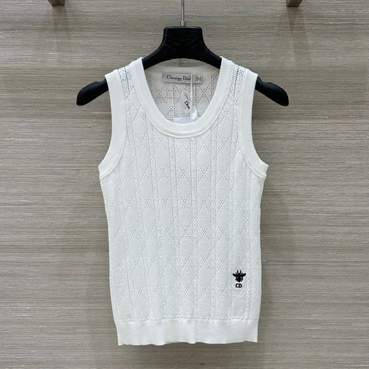 CD 25 Hollow Knitted Vest White Silk Wool