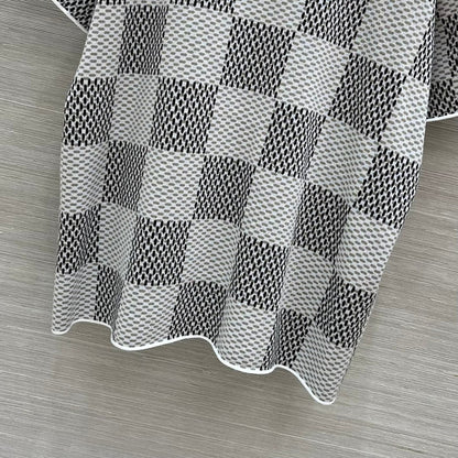 LV 25 Plaid T Shirt White Grey Cotton