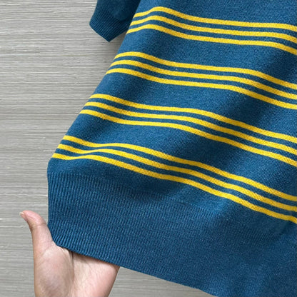 Miu Miu 25 Striped Polo Top Blue Yellow Wool