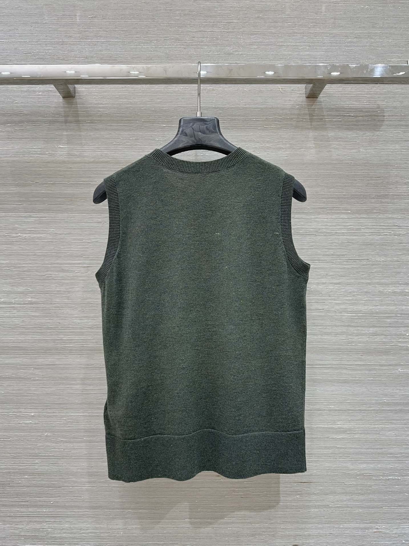 Gucci 2025 Logo Embroidered Knitted Vest Top Green Wool