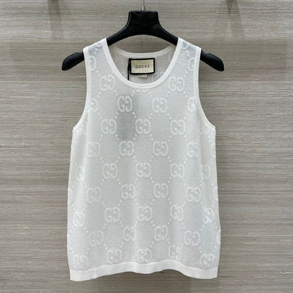Gucci 25 Mesh Vest Top White Tencel