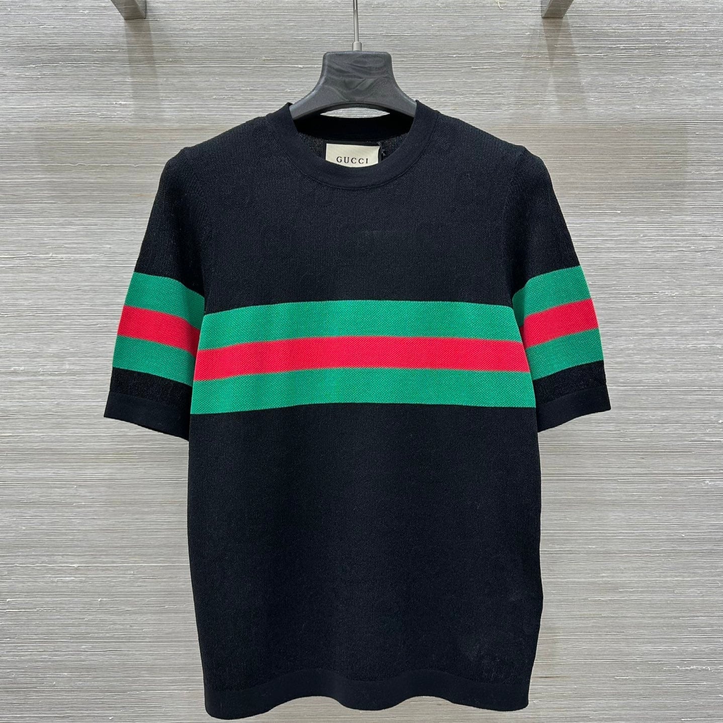 Gucci 25 Mesh Short-sleeved Top Black Tencel