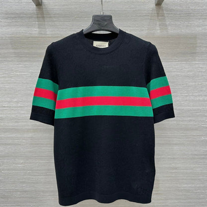 Gucci 25 Mesh Short-sleeved Top Black Tencel