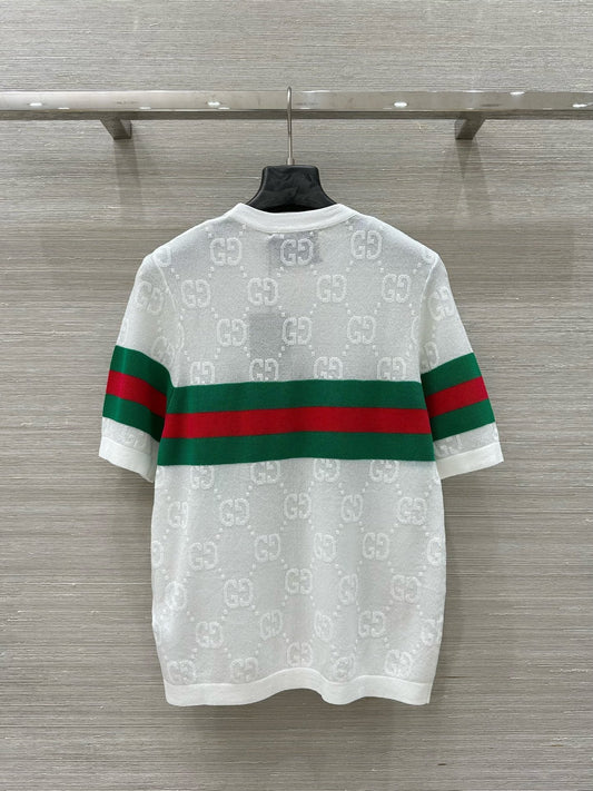 Gucci 25 Mesh Short-sleeved Top White Tencel