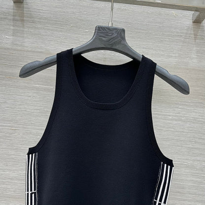 CD 25 Embroidery Knitted Vest Top Black Polyester Cotton